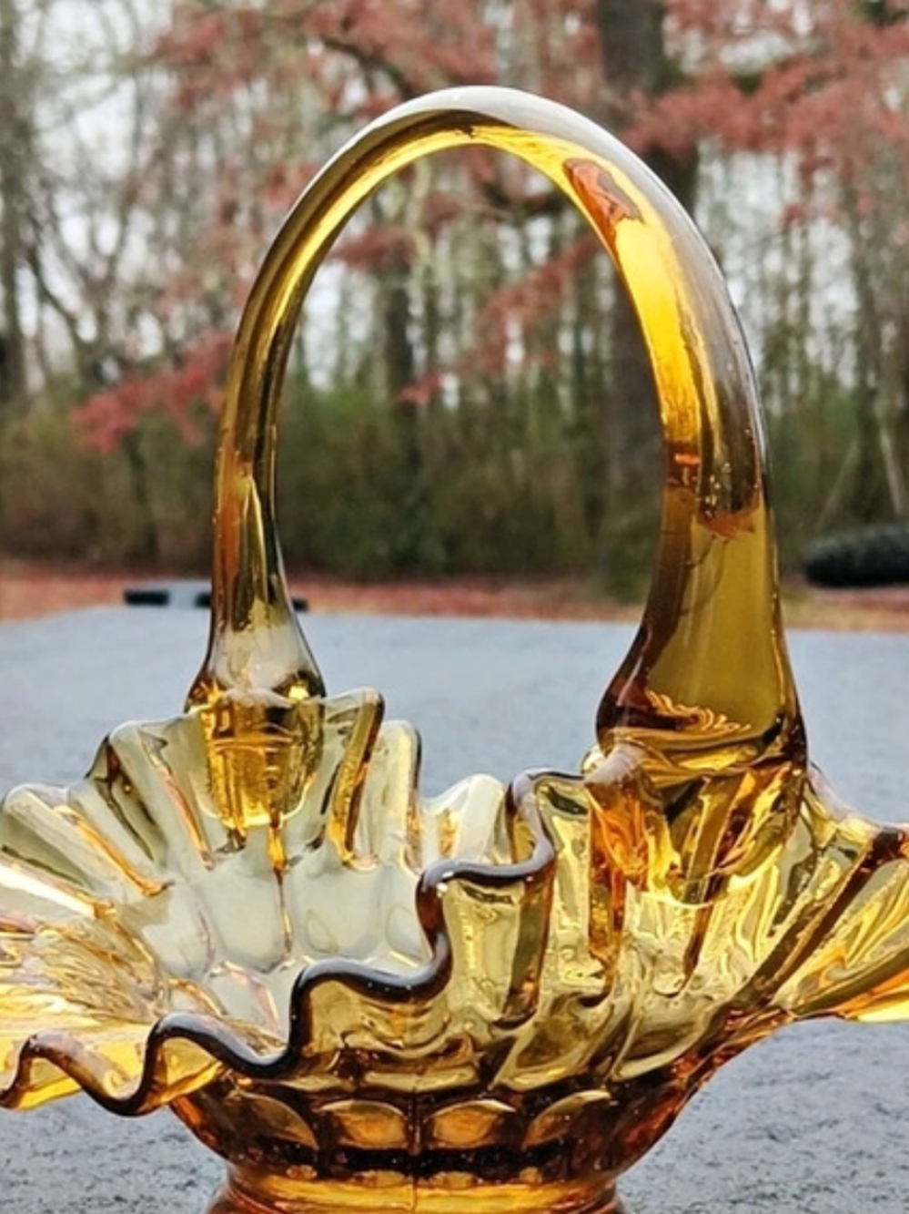 Amber Glass Basket Vase